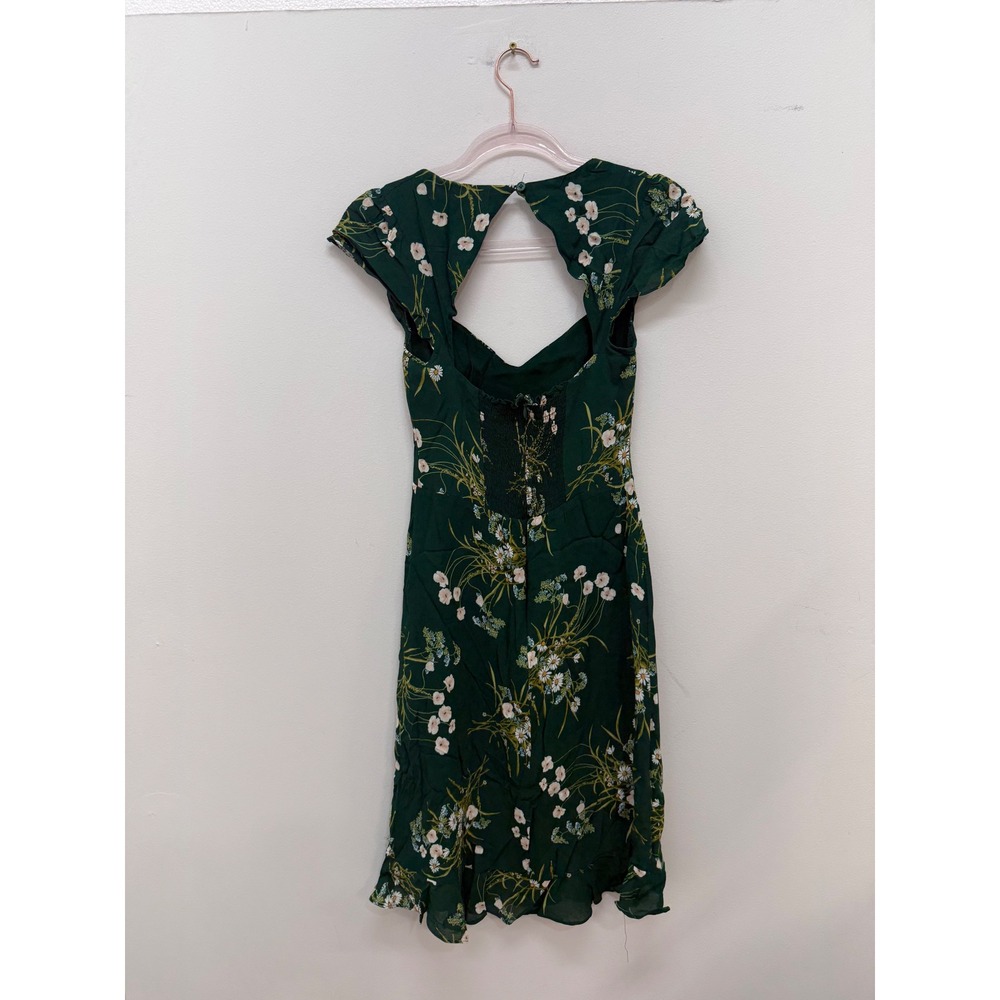 Reformation Midi Dress 6 Green Floral Smocked Back Cutout Ruffle Hem Sweetheart - Picture 5 of 11